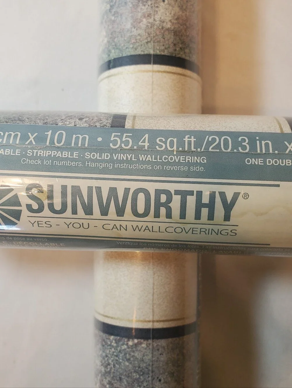 Sunworthy Vtg Striped Vinyl Wallpaper Double Roll 55.4 Sq Ft Ea, Lot Of 2 Rolls